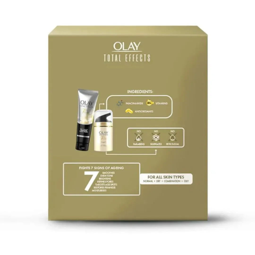 OLAY Total Effects 7 in 1, Exfoliating Cleanser 100g + Anti Ageing Moisturiser (SPF 15) 50g (Pack of 2)